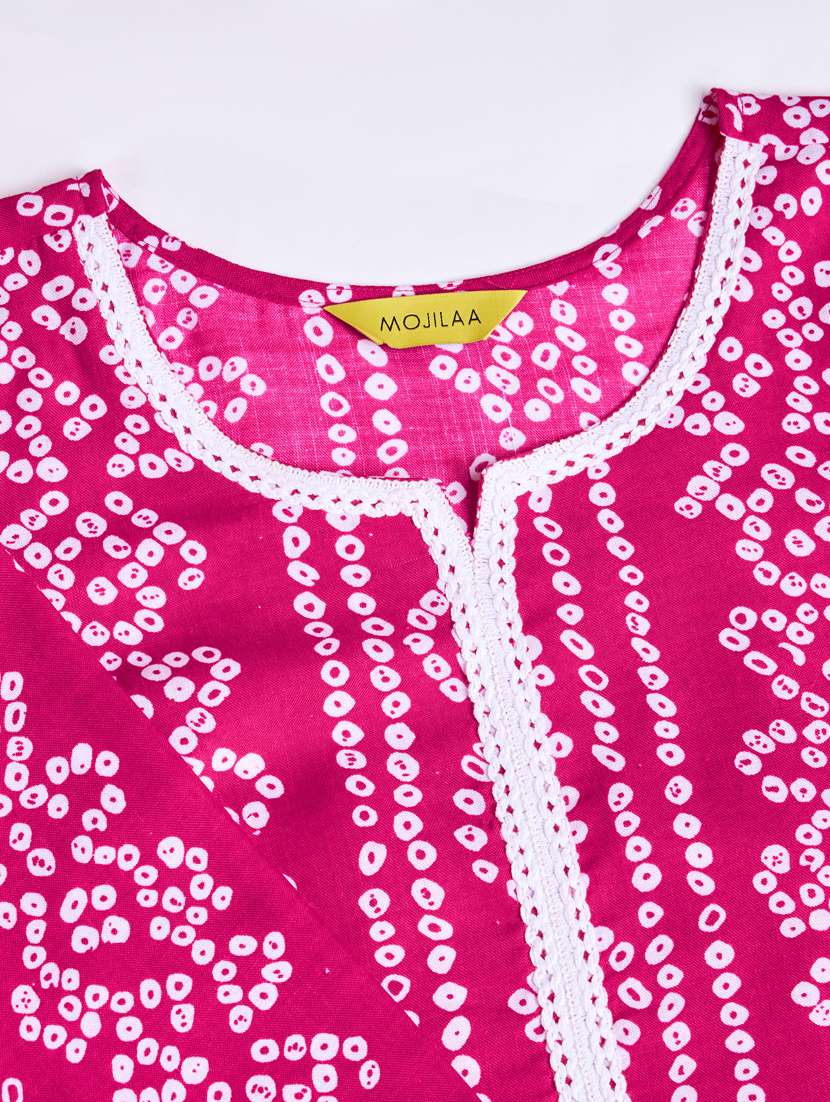 women pink bandhani printed straight kurta - 21391624 -  Standard Image - 5