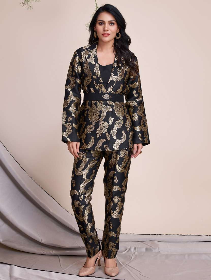 black self design ethnic co-ord set - 21391626 - Zoom Image - 0