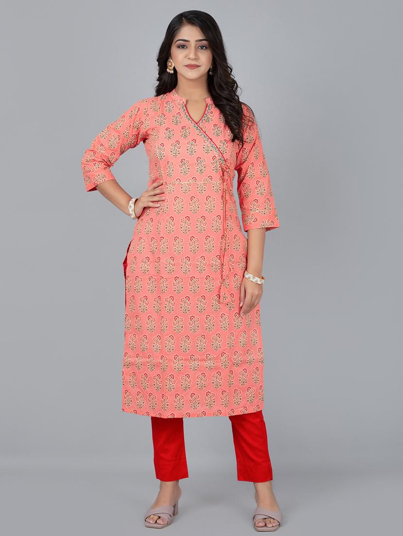 women peach floral printed kurta pant set 