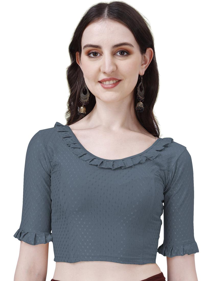 women round neck self design ruffled blouse - 21391895 -  Zoom Image - 0