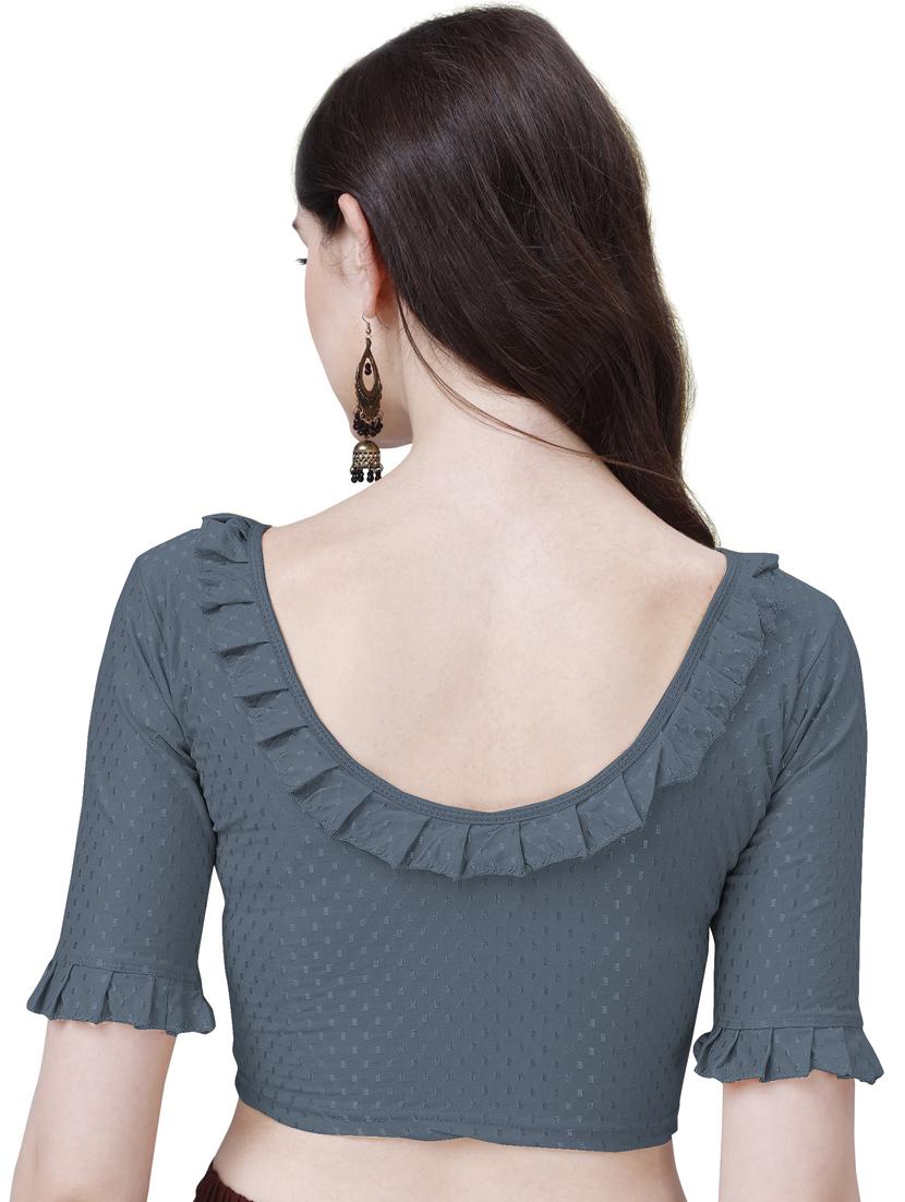 women round neck self design ruffled blouse - 21391895 - Standard Image - 3