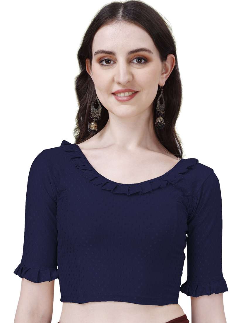 women round neck self design ruffled blouse - 21391898 - Zoom Image - 0