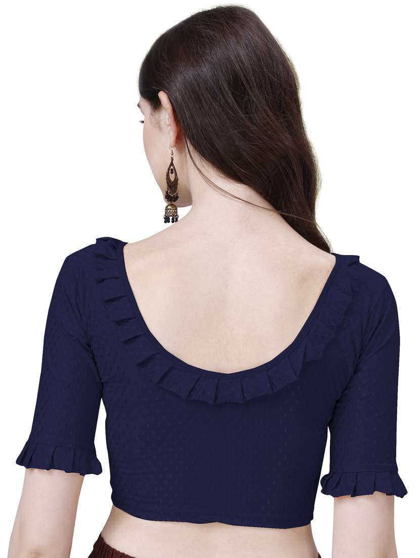 women round neck self design ruffled blouse - 21391898 - Standard Image - 3