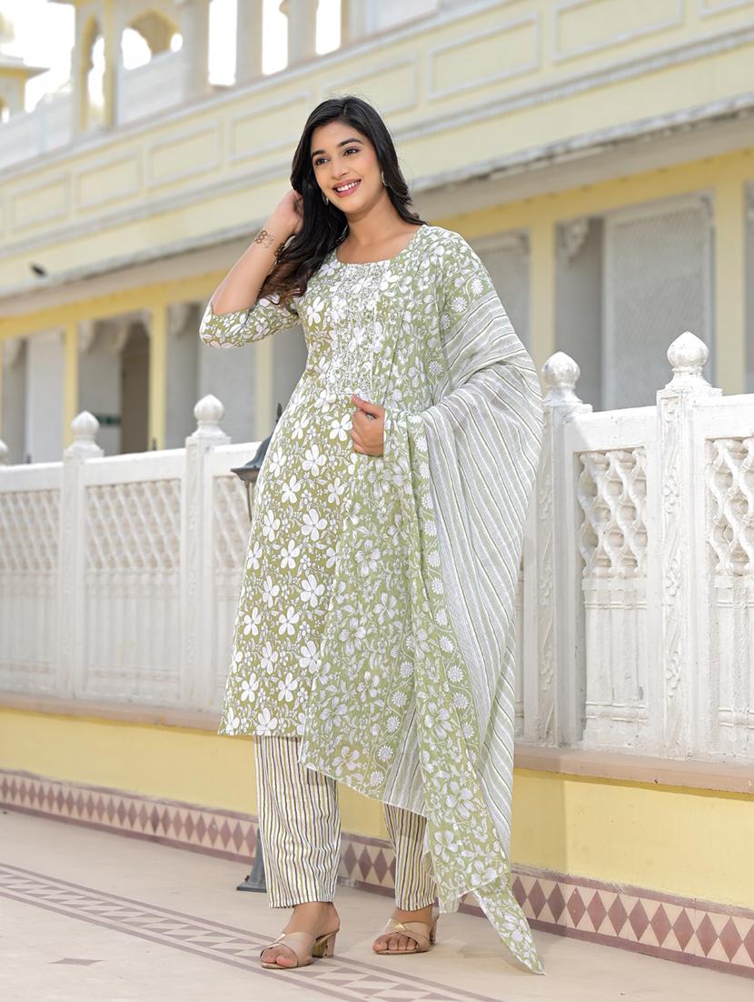 women three quarter sleeve kurta pant with dupatta set - 21391927 - Standard Image - 3