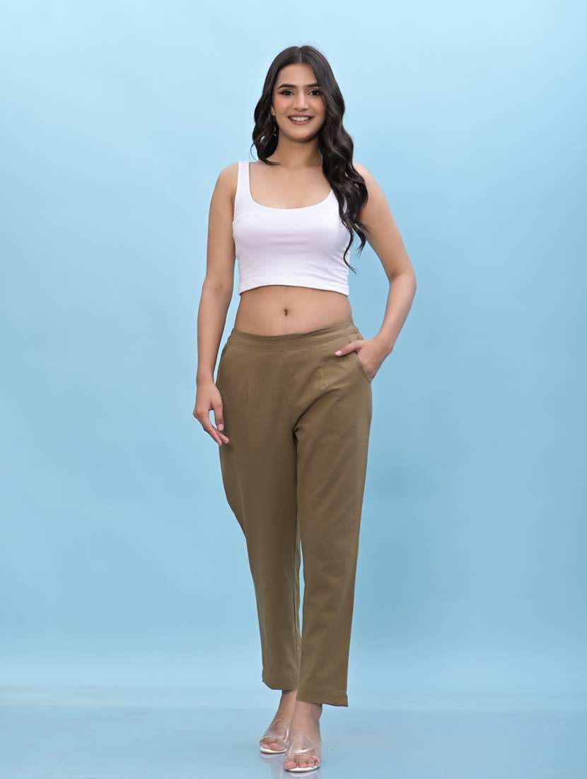 women brown cotton cigarette pants - 21391944 -  Standard Image - 3