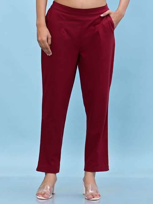 women maroon cotton cigarette pants - 21391946 -  Standard Image - 0