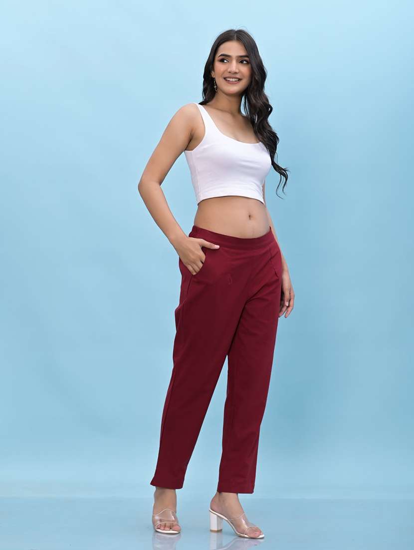 women maroon cotton cigarette pants - 21391946 -  Standard Image - 3