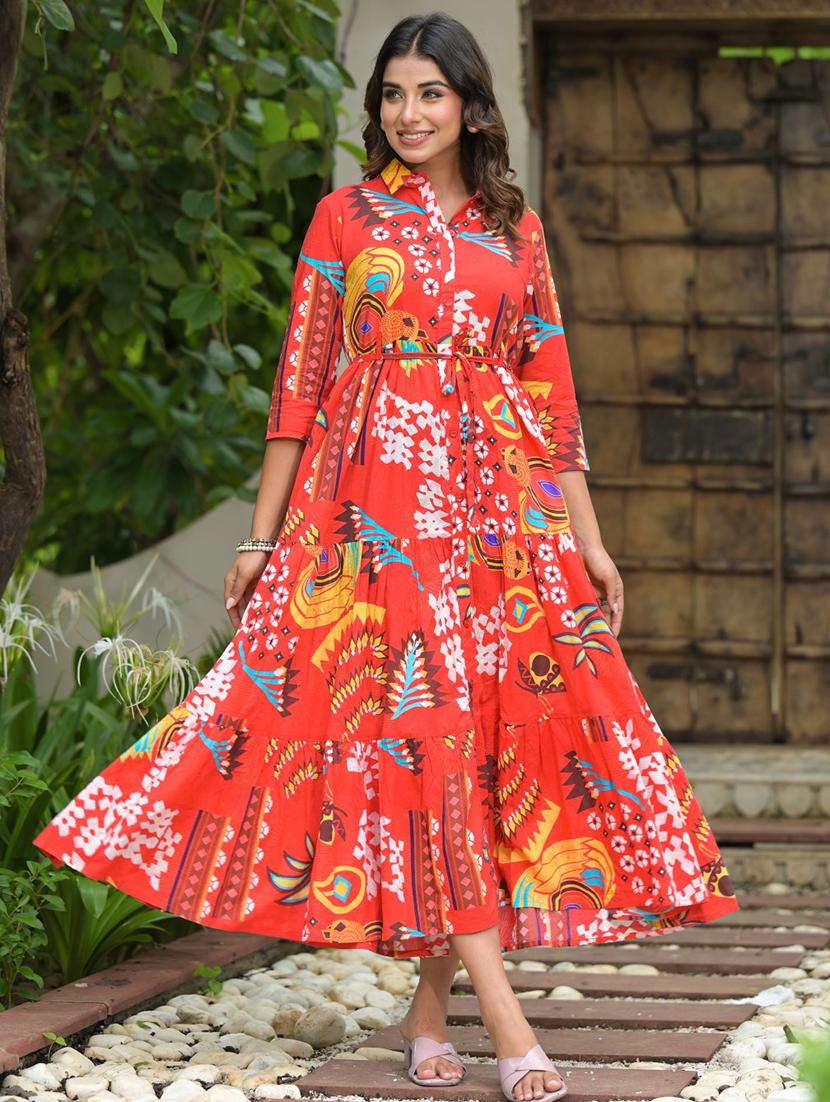 red flared fit & flare ethnic dress - 21391952 - Zoom Image - 0
