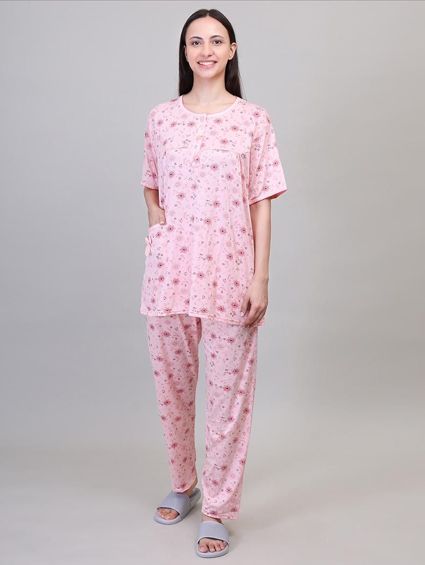women short sleeve floral printed pyjama nightwear set - 21391964 - Zoom Image - 0