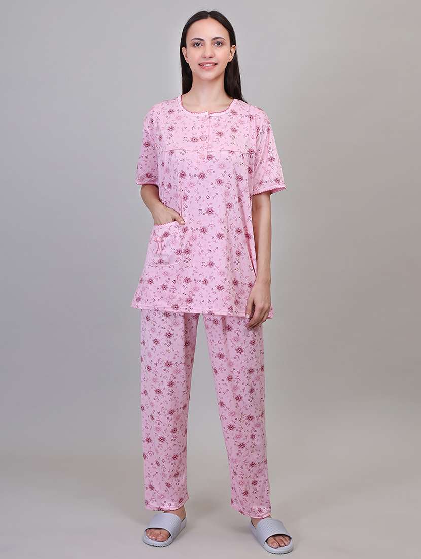 women short sleeve floral printed pyjama nightwear set