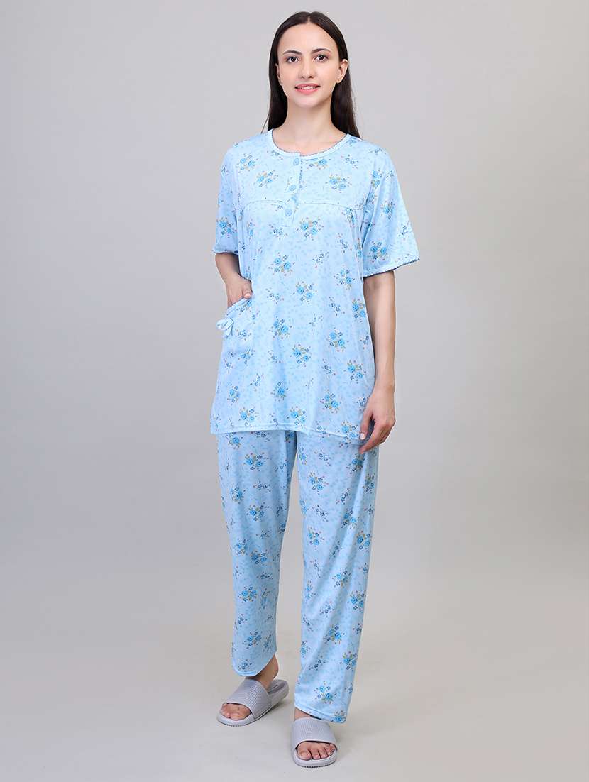 women light blue viscose pyjama set 