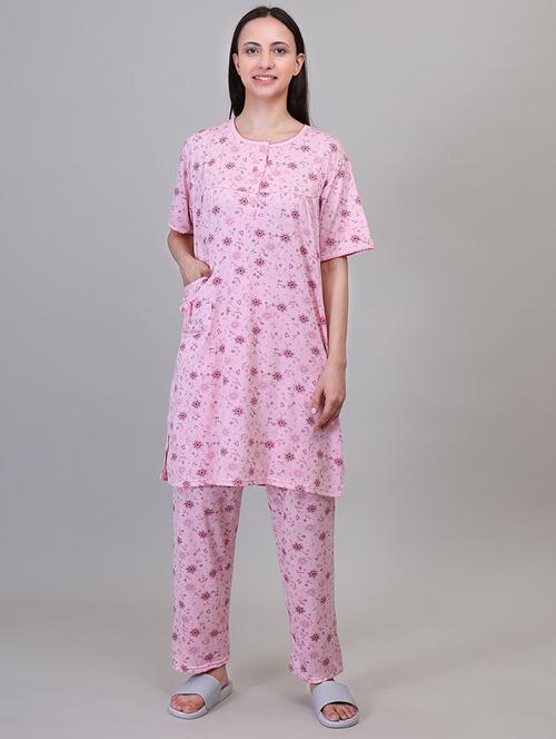women pink viscose pyjama set - 21391971 - Standard Image - 0