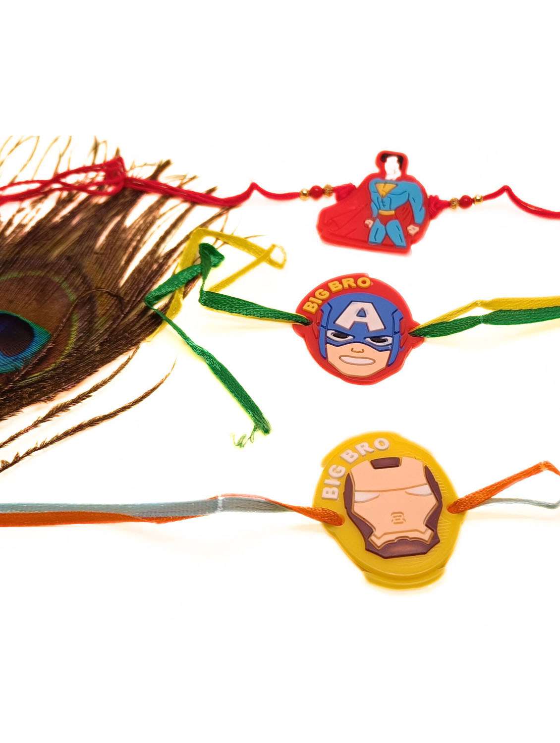 pack of 3 superman captain america iron cartoon rakhi for kids