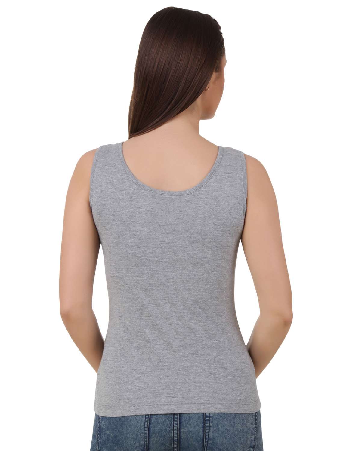 women grey melange cotton tank top - 21392285 - Standard Image - 3