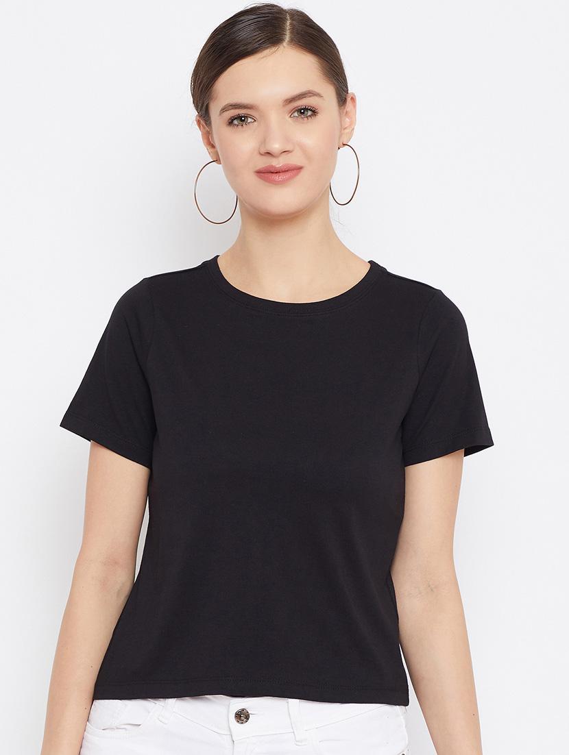 women black cotton regular top