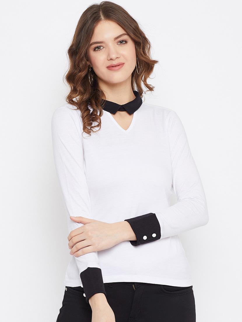 women white cotton blend regular top - 21392306 - Zoom Image - 0