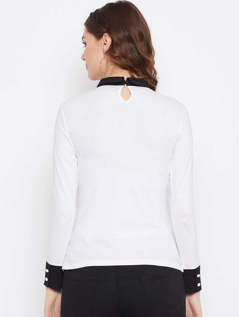 women white cotton blend regular top - 21392306 - Standard Image - 3