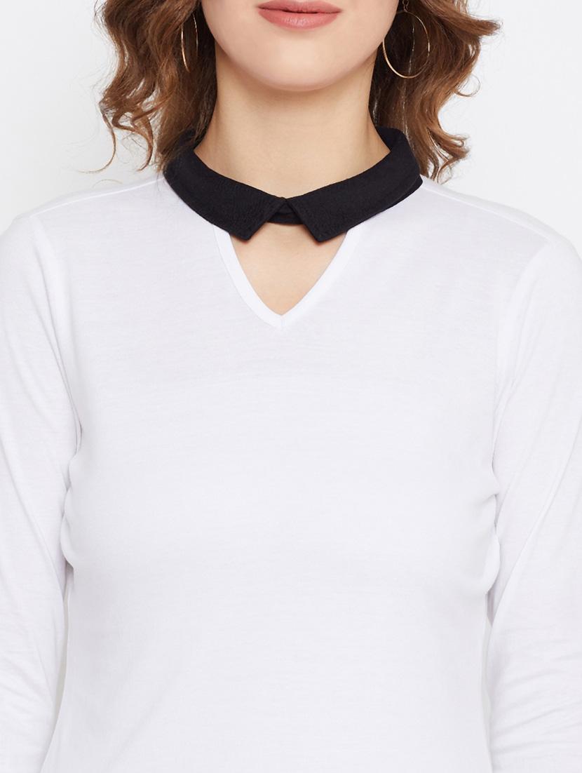 women white cotton blend regular top - 21392306 - Standard Image - 5