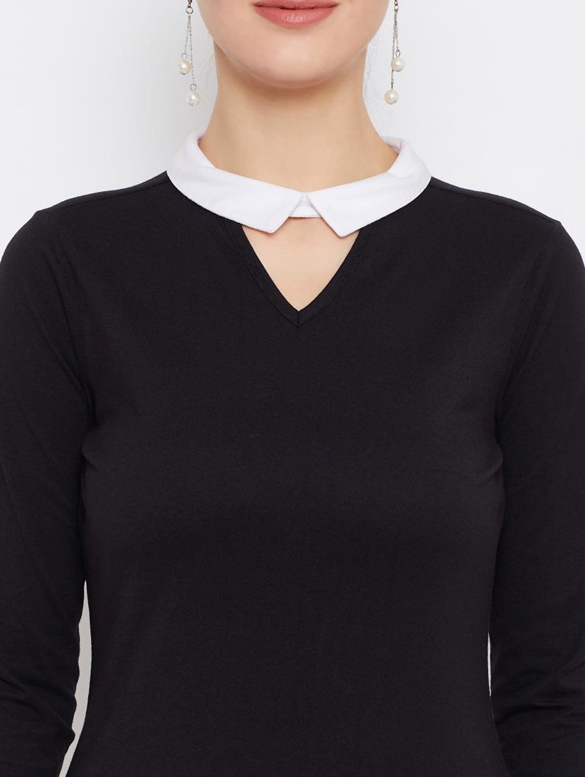 women black key hole neck long sleeves top - 21392308 - Standard Image - 5