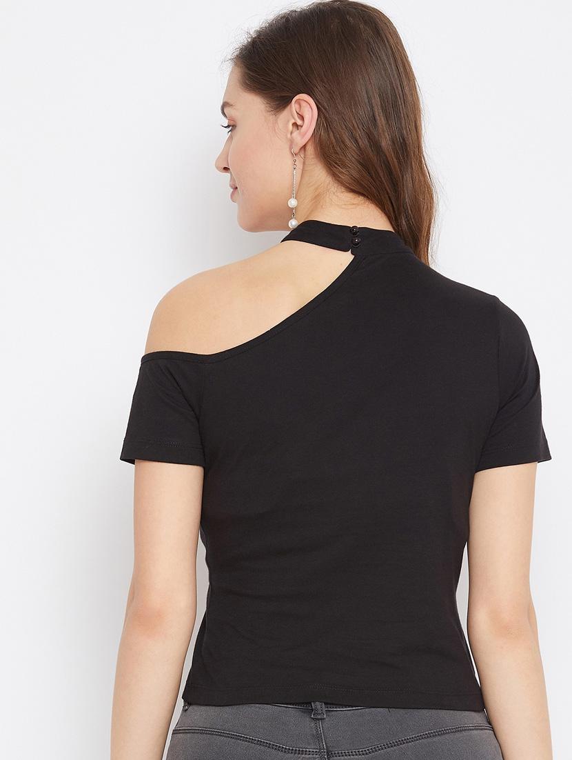 women black cotton blend regular top - 21392310 - Standard Image - 3
