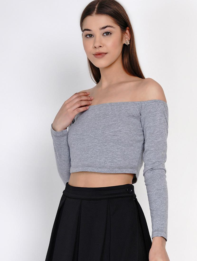women grey solids off shoulder top - 21392314 -  Zoom Image - 0