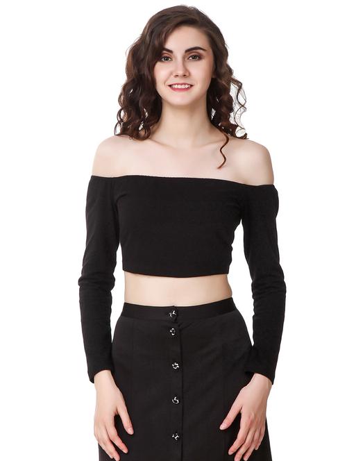 women black cotton crop top - 21392315 - Standard Image - 0