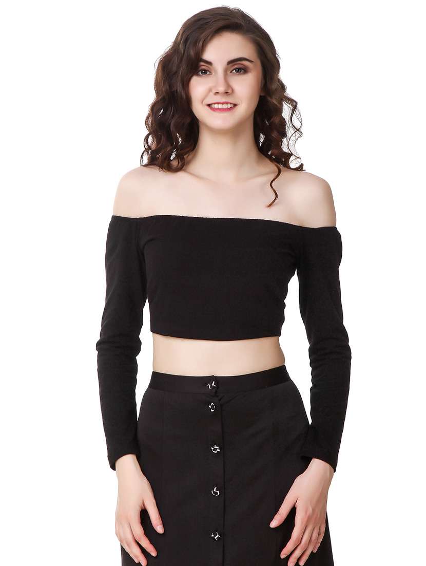 women black cotton crop top - 21392315 - Zoom Image - 0