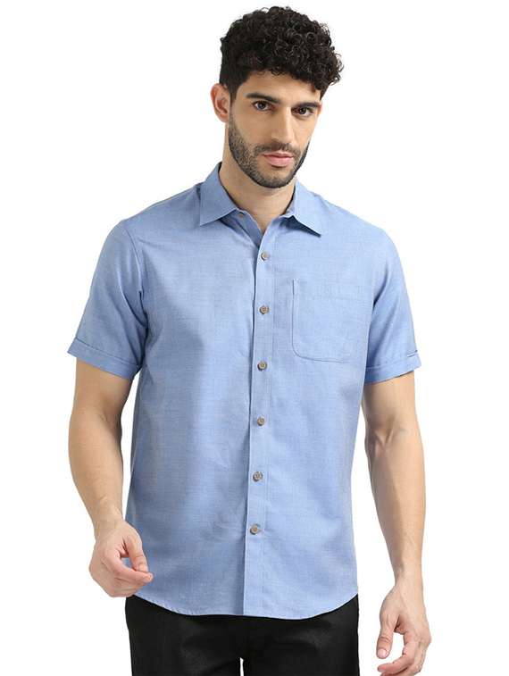 men short sleeved solid casual shirt - 21392330 -  Zoom Image - 0