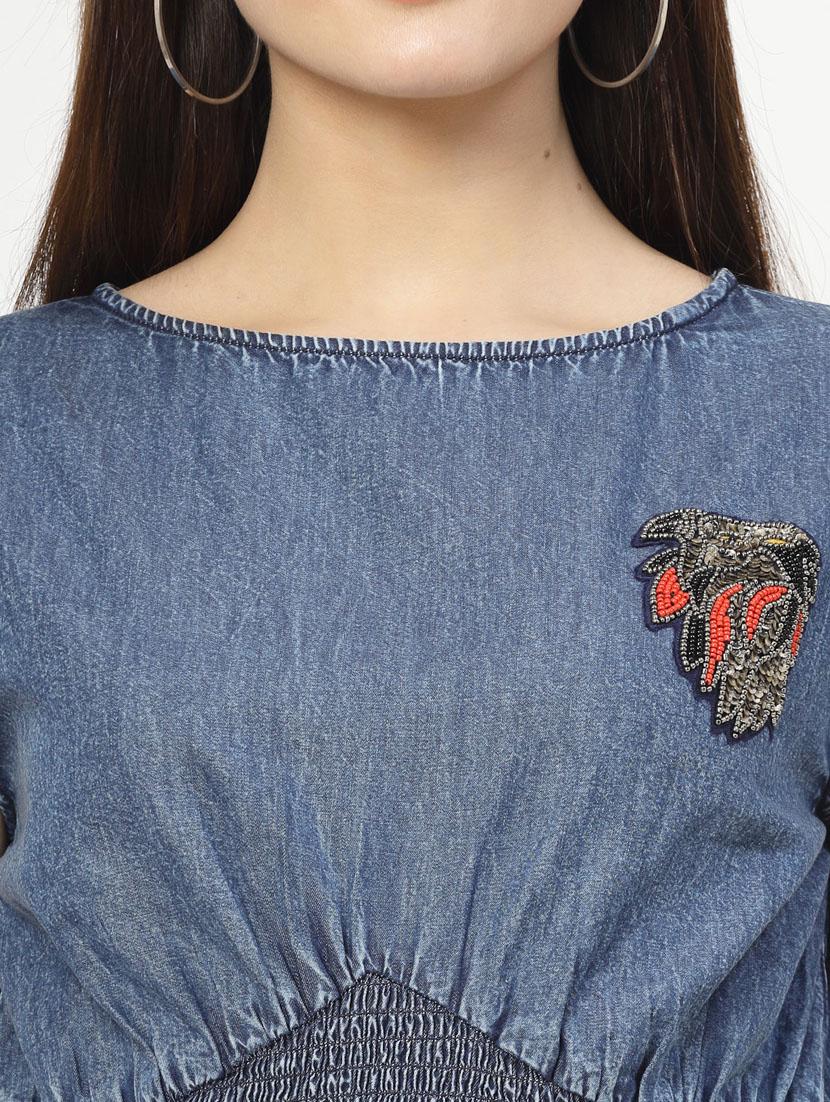 women blue cotton blend crop top - 21392335 - Standard Image - 5