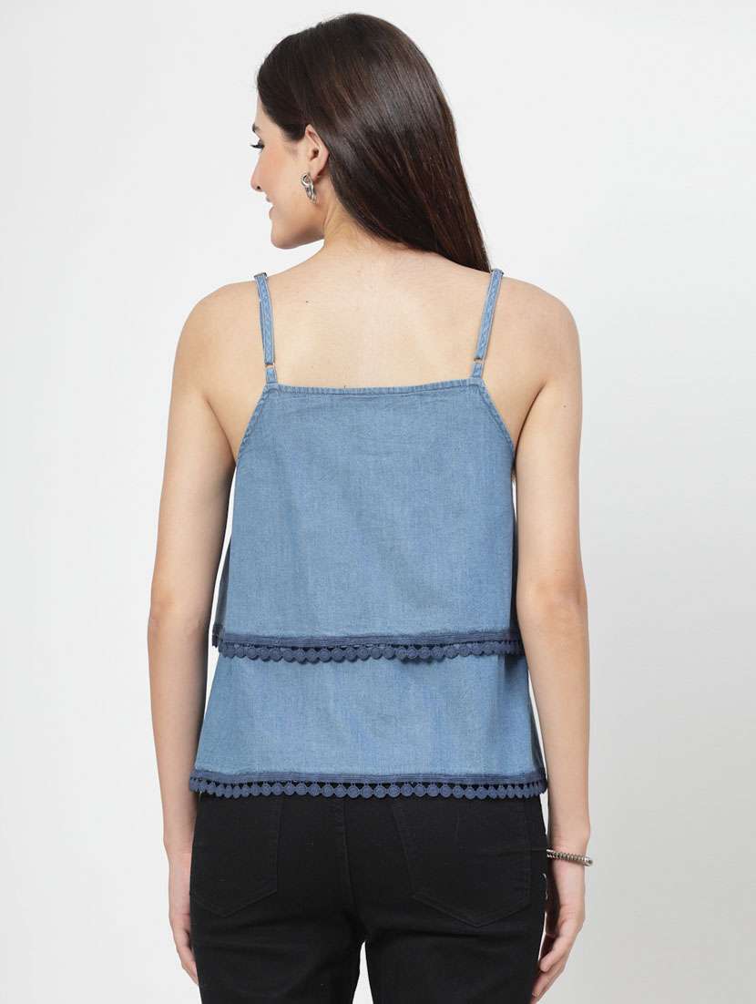 women blue cotton blend layered top - 21392336 - Standard Image - 3