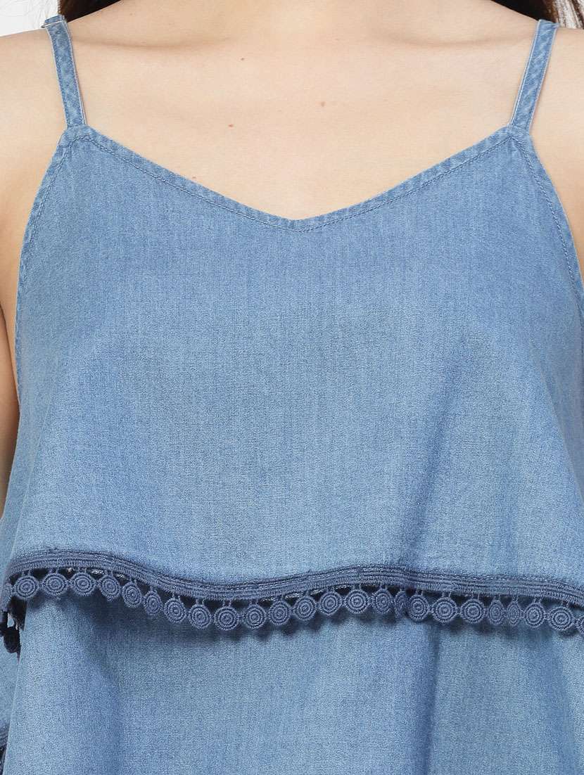 women blue cotton blend layered top - 21392336 - Standard Image - 5