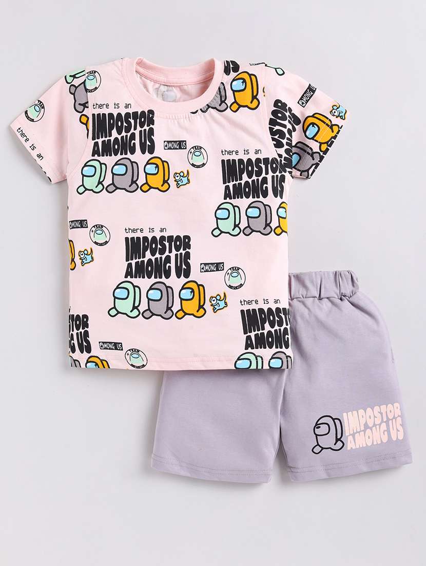 boys printed cotton shorts  twin set