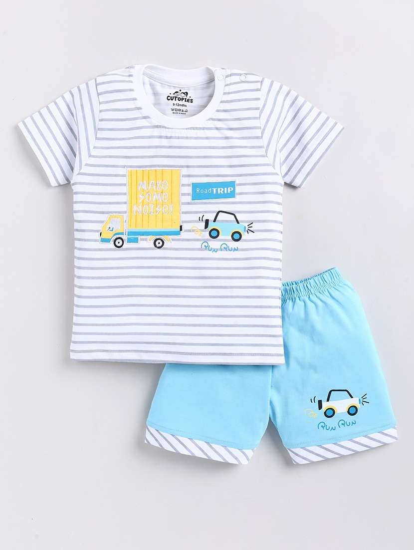 boys printed cotton shorts  twin set