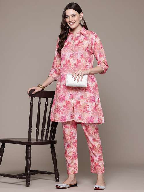 women shirt collar printed co-ord set - 21393226 - Standard Image - 0