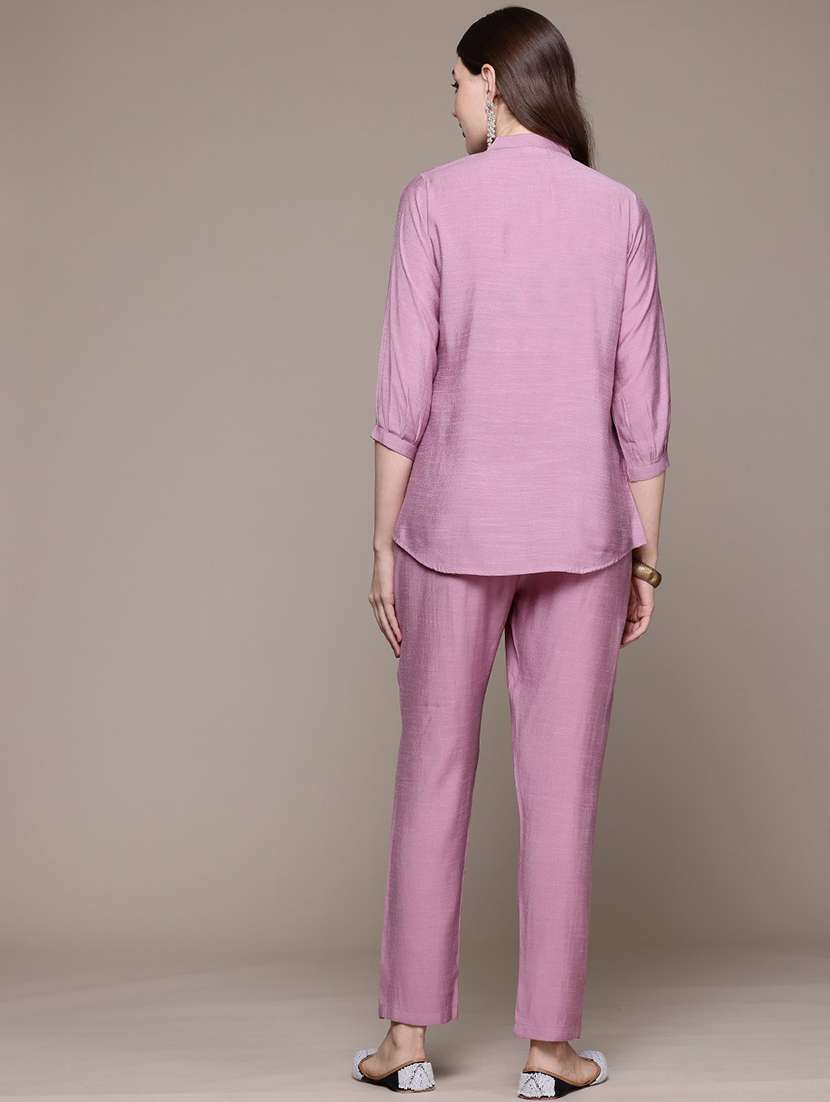 women mauve mandarin neck co-ord sets - 21393231 -  Standard Image - 3