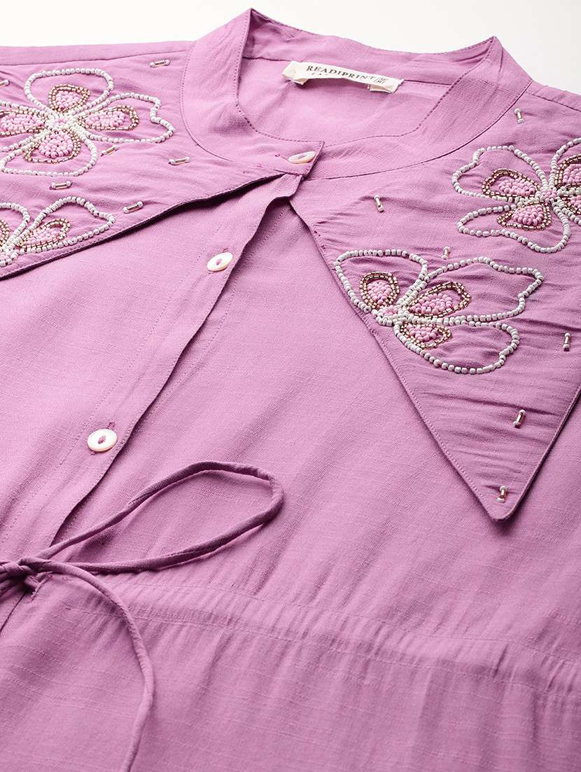 women mauve mandarin neck co-ord sets - 21393231 -  Standard Image - 5