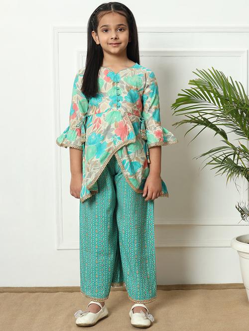 girls printed kurta palazzo set - 21393236 - Standard Image - 0