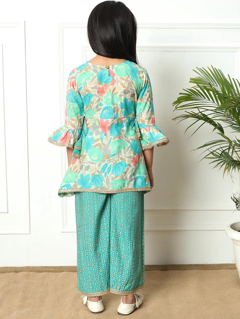 girls printed kurta palazzo set - 21393236 - Standard Image - 3