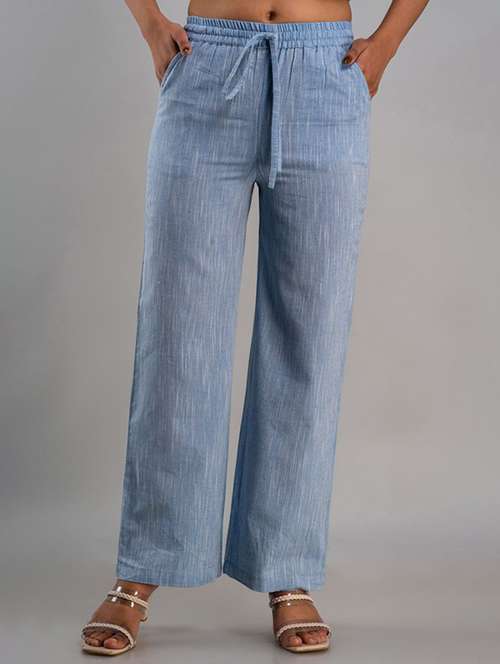 women light blue cotton blend palazzo - 21393266 - Standard Image - 0