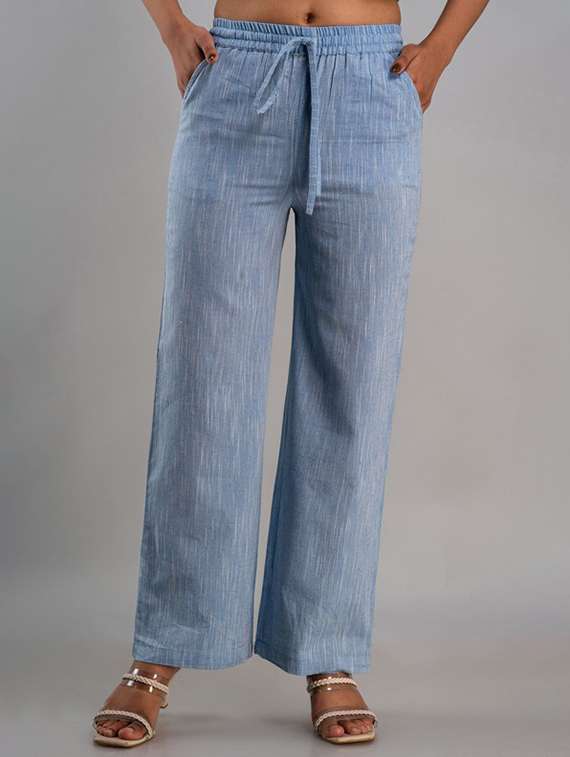 women light blue cotton blend palazzo - 21393266 - Zoom Image - 0