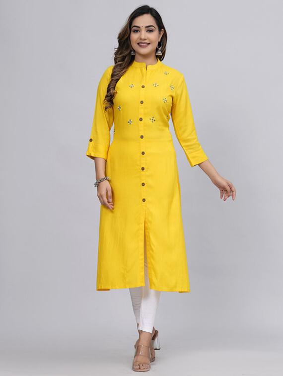 women mandarin neck embroidered a-line kurta - 21393366 - Zoom Image - 0