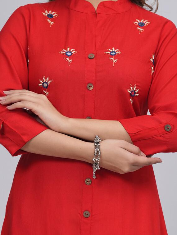 women three quarter sleeve a-line kurta - 21393370 - Standard Image - 3