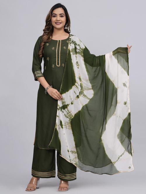 women green kurta palazzo set with dupatta - 21393417 - Standard Image - 0