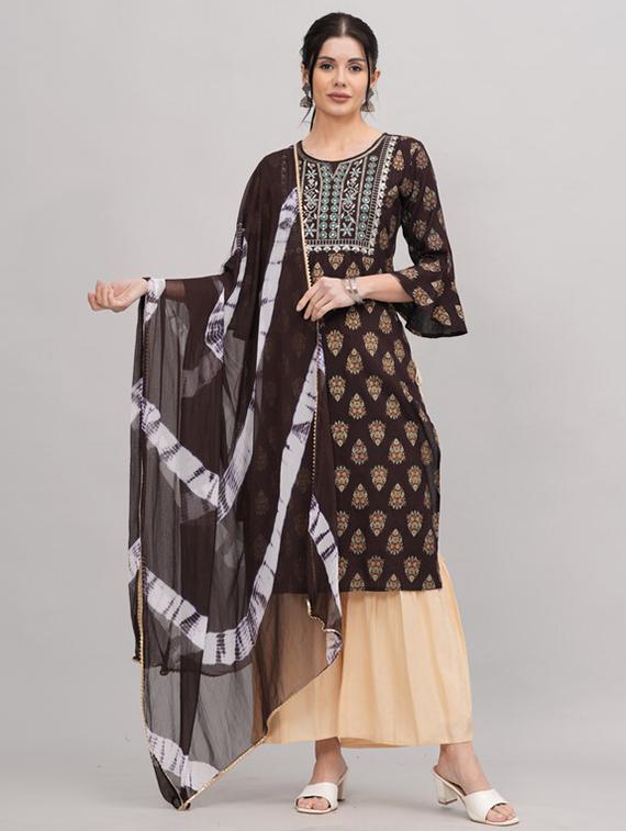 women brown kurta sharara set with dupatta - 21393429 - Zoom Image - 0