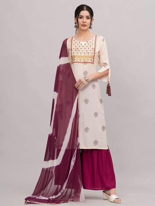 women beige kurta sharara set with dupatta - 21393435 - Standard Image - 0