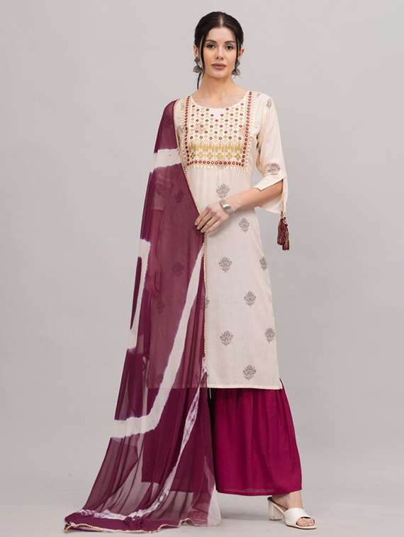 women beige kurta sharara set with dupatta - 21393435 - Zoom Image - 0