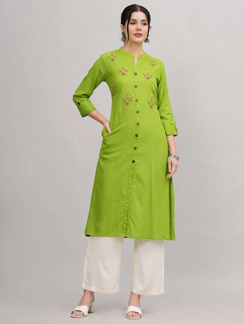 women lime mandarin neck kurta palazzo set  - 21393461 -  Standard Image - 0