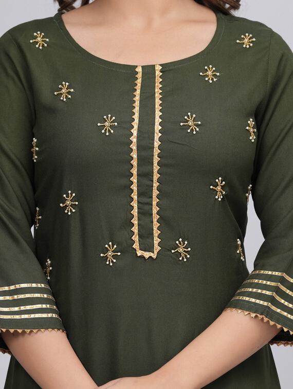 green kurta palazzo set - 21393475 - Standard Image - 3