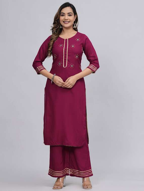 women three quarter sleeve kurta palazzo set 