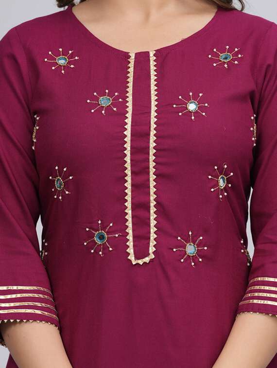 women three quarter sleeve kurta palazzo set - 21393478 - Standard Image - 3